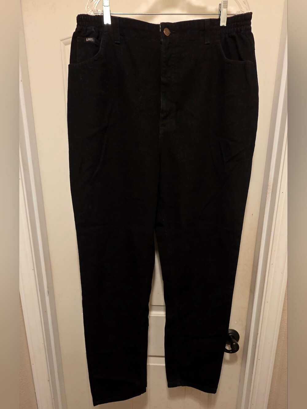 Womens Lee Black Relax Fit High-Rise Side-Elastic Jeans Straight Leg Zipper Sz18